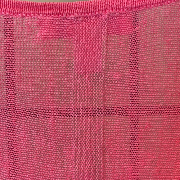 Lilly Pulitzer 100% Linen V-Neck Tunic Top Barbiecore Pink Ribbed Cuffs & Waist - Picture 8 of 9